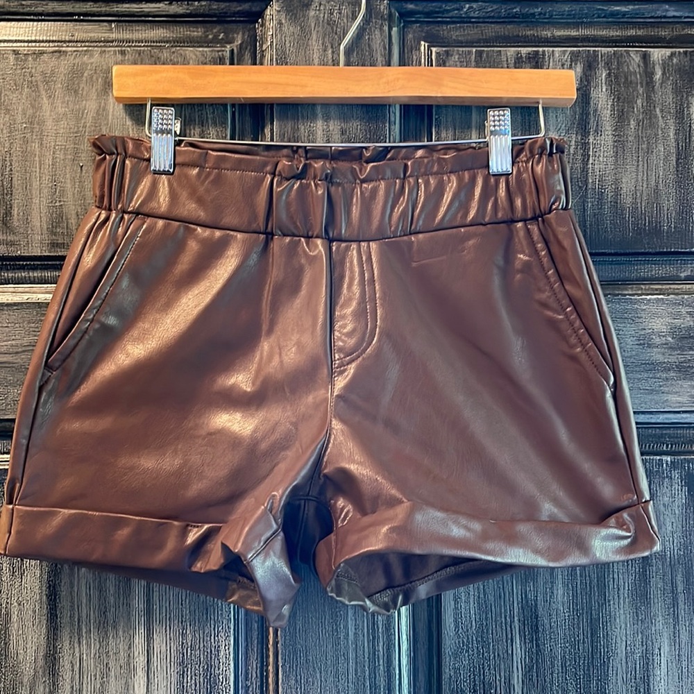 Brown Faux Leather Shorts